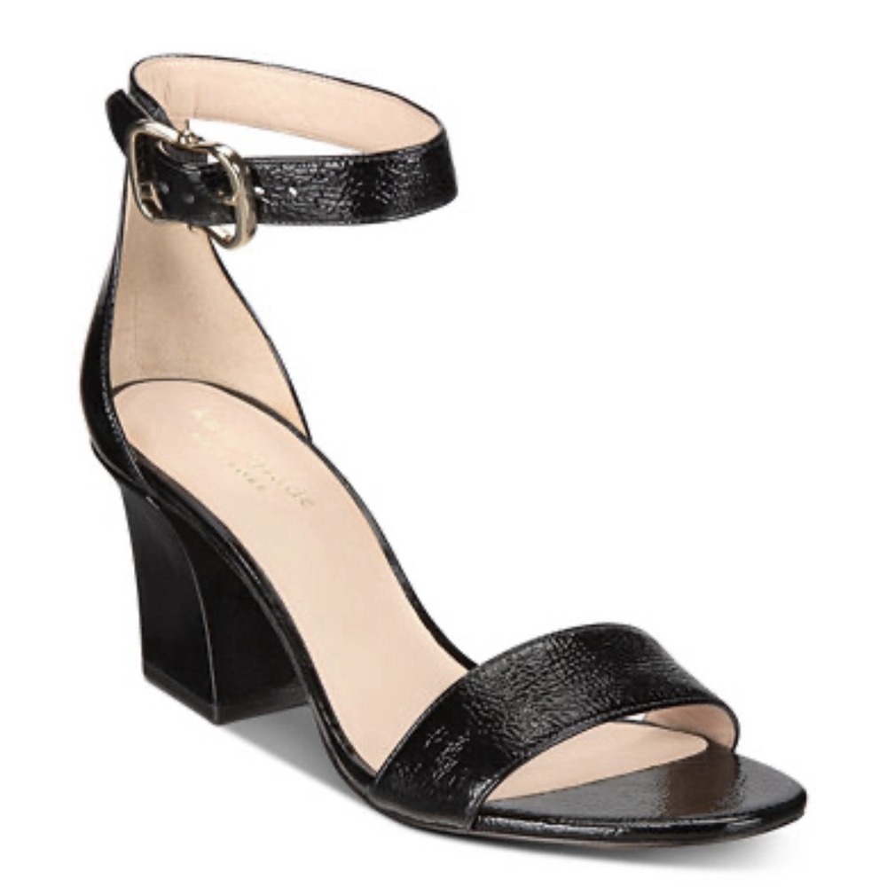 Kate Spade Black Crinkle Patent Leather Sandal Susane Size 8.5 Heeled Formal